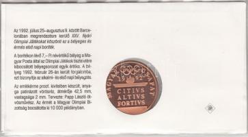 1992. "Barcelona-magyar csapat" emlékérem bélyeges borítékon, elsőnapi bélyegzéssel T:PP C...