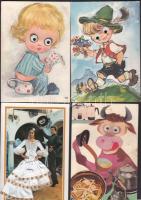 4 db modern képeslap: 3 mechanikus és egy textil lap / 4 modern postcards: 3 mechanical and a textil...