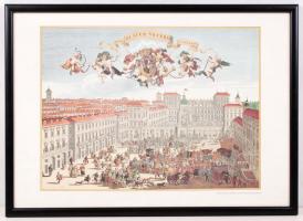 1972 Veduta di Piazza Castello con il nuovo palazzo Reale (1661-1668) színes nyomat reprodukció üvegezett keretben, 48x35 cm