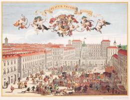 1972 Veduta di Piazza Castello con il nuovo palazzo Reale (1661-1668) színes nyomat reprodukció üveg...