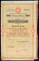 Ausztria/ Bécs 1903. "Österreichische Central-Noten-Creditbank" záloglevél 1000K-ról szelvényekkel T:IV Austria / Vienna 1903. "Österreichische Central-Noten-Creditbank" debenture about 1000 Kronen with coupons C:VG