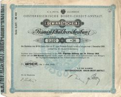 Ausztria / Bécs 1919. "Österreichische Boden-Credit-Anstalt - Gewinnstschein" prémium kötvénye 200K-ról T:III Austria / Vienna 1919. "Österreichische Boden-Credit-Anstalt - Gewinnstschein" premium bond about 200 Kronen C:F