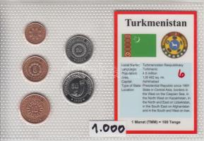 Türkmenisztán 1993. 1t - 50t, 5klf fémpénz bemutató szett T:1 Turkmenistan 1993. 1 tenge - 50 tenge, 5 different, coin set C:UNC