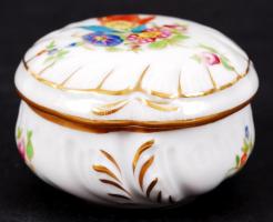 Herendi virágmintás porcelán bonbonier, hibátlan, jelzett, d: 7,5 cm
