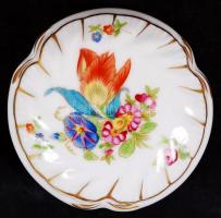 Herendi virágmintás porcelán bonbonier, hibátlan, jelzett, d: 7,5 cm