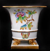 Herendi Viktória mintás karmos váza, hibátlan, jelzett, m: 13 cm, d: 15 cm