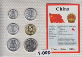 Kína 1983-2001. 1f - 1Y 6klf forgalmi pénzek szettben T:1 China 1983-2001. 1 fen - 1 Yuan, 6 different coins in set C:UNC