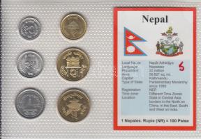 Nepál  10p - 5R 6klf, bemutató szettben T:1 Nepal  10 paisa - 5 Rupee, 6 different coins in set C:UNC