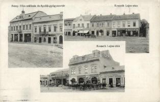 Nagymihály Arany Bika szálloda, Apolló gyógyszertár, Kossuth Lajos utca, Gambrinus sörcsarnok és mozgószínház / hotel, pharmacy, beer hall, cinema (small tear)