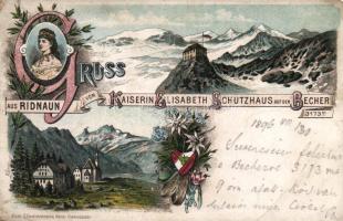 1896 Ridanna, Ridnaun, Ratschings; Kaiserin Elisabeth Schutzhaus, Becher, litho (fa)
