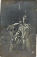 6 db régi, hölgy és gyerek motívumlap / 6 lady and child motive cards