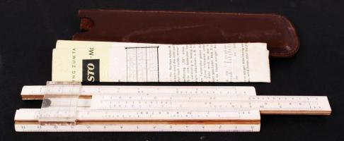 Aristo MonoRietz 803 típusú fa logarléc,bőr tokban, német nyelvű leírással