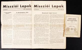 1927-1947 Vegyes tétel-Jézus szíve kis naptár az 1927. évre, összeállította Blaskó Mária, 96p; Missziói Lapok, 2 db (1947. III. és V. körlevél)