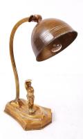 Régi sárgaréz asztali lámpa, burája sérült, repedt, vezetéke hiányzik, m: 28 cm