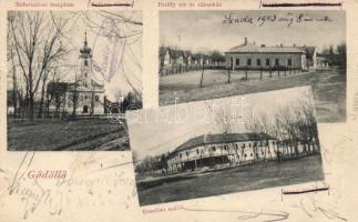 Gödöllő Petőfi tér és városháza, Erzsébet szálló; Schulcz J. kiadása (b)