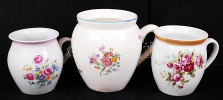 3 db virágmintás csupor (2 db porcelán, 1 kerámia), m: 12cm, 15cm, d: 9cm, 10cm, 12cm