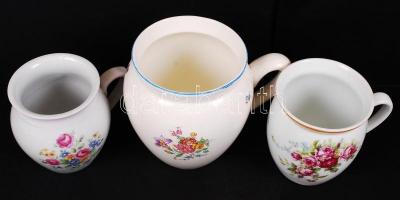 3 db virágmintás csupor (2 db porcelán, 1 kerámia), m: 12cm, 15cm, d: 9cm, 10cm, 12cm