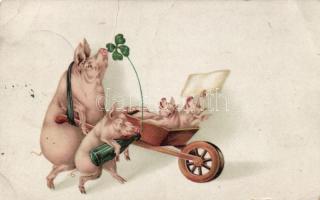 New Year, drunk pigs, litho (b)