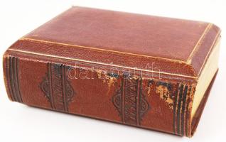 Bőrkötéses, rézcsatos régi fotóalbum, keményhátú képekhez, 100 fotóhoz, 13x16 cm