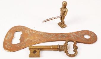 Réz dugóhúzó, sörnyitó, kulcs / copper cork screw, bottle opener, key