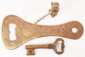 Réz dugóhúzó, sörnyitó, kulcs /
copper cork screw, bottle opener, key