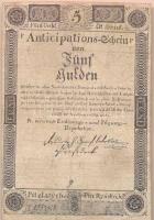 1813. 5G "Anticipations-Scheine" korabeli hamisítványa T:III Austrian Empire 1813. 5 Gulden "Anticipations-Scheine" old fake banknote C:F