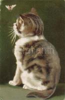 Cat, Wenau-Pastell No. 605. litho, Macska, Wenau-Pastell No. 605. litho