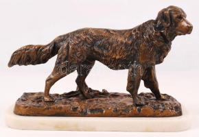 Tömör bronz kutya szobor márvány talapzaton  / Bronze dog statue 30x20 cm
