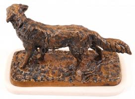 Tömör bronz kutya szobor márvány talapzaton  / Bronze dog statue 30x20 cm