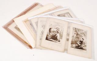 1760 Metszet gyűjtemény, összesen 46 db vegyes életképeket ábrázoló rézmetszettel, könyv illusztrációval / Collection of 46 etchings 13x21 cm