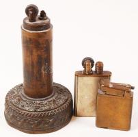 3 db vegyes réz és töltényhüvelyből készült öngyújtó / lighters