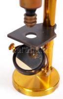 cca 1920 Kis réz mikroszkóp üveglappal eredeti dobozában, tartozékokkal, szép állapotban /
Vintage m...