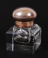 Nagyméretű, ezüstözött, asztali üveg tintatartó szép állapotban / Ink holder 13 cm