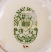 Zsolnay virág mintás kis váza, kézzel festett, jelzett, hibátlan, m:13 cm