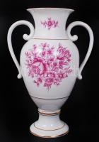 Hollóházi virágos díszváza, matricás, jelzett, hibátlan, m:28 cm