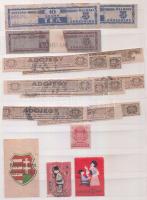 Néhány száz illetékbélyeg, levélzáró, segélybélyeg + 5 db boríték 1900-1940-es évekből 10 lapos közepes berakóban