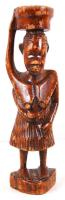 Afrikai cipekedő asszony, faragott puha fa, kopott, jelzés nélkül, m:37 cm
