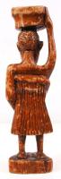 Afrikai cipekedő asszony, faragott puha fa, kopott, jelzés nélkül, m:37 cm