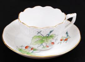 Herendi csipkebogyó mintás mokkás készlet, kézzel festett, jelzett, hibátlan