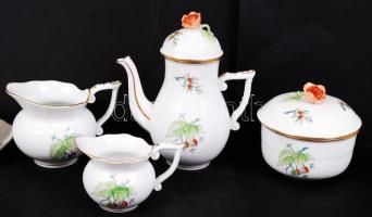 Herendi csipkebogyó mintás mokkás készlet, kézzel festett, jelzett, hibátlan