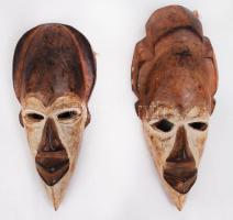 Kamerun 2 db festett ébenfa törzsi maszk / Cameroon 2 painted tribal wooden masks 28 cm