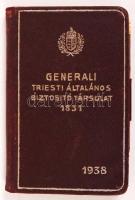 1938 Generali Triesti biztosító reklámos, bőr zsebnaptár ceruzával