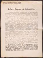 1919 Egyesült Kisgazda és Földmívespárt kiáltványa Magyarország földmívelőihez, román cenzurajelzéssel 23x31 cm