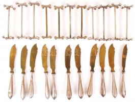 11 db ezüst (Ag) nyelű halkés + 11 db Argentor késtartó / Fish-knives with silver handle + 11 Agerntor knife holder