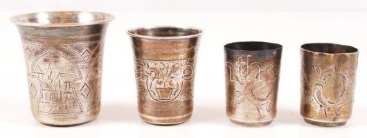 1898 4 db orosz, 84 zolotniki jelzésű, mesterjegyes, ezüst (Ag) keresztelőpohár / 1898 Russian hallm...