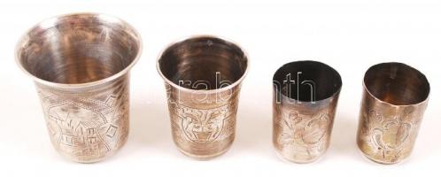 1898 4 db orosz, 84 zolotniki jelzésű, mesterjegyes, ezüst (Ag) keresztelőpohár / 1898 Russian hallm...