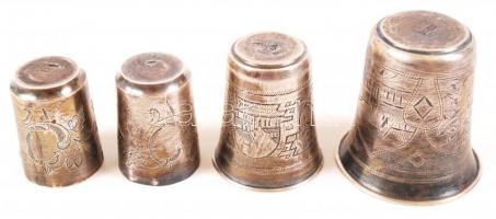 1898 4 db orosz, 84 zolotniki jelzésű, mesterjegyes, ezüst (Ag) keresztelőpohár / 1898 Russian hallm...