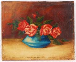 Krizsánné Csíkós Antónia (1887-1987): Rózsás csendélet, olaj, vászon, sérült, 40×50