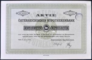 Ausztria / Bécs 1922. Osztrák Jelzálogbank részvénye 200K-ról német nyelven szelvényekkel T:II Austria / Vienna 1922. "Österreichischen Hypothekenbank" share about 200 Corona with coupons C:XF