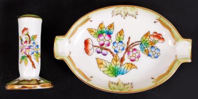 Herendi Viktória mintás porcelán hamutartó és nyomó, kézzel festett, hibátlan, jelzett, 9x5,5 cm